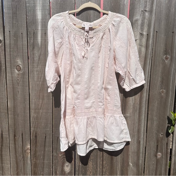 H&m By Garden Collection Womens Tunic Cover Up Eyelets Embroidered 2 Pastel Pink - Picture 1 of 4
